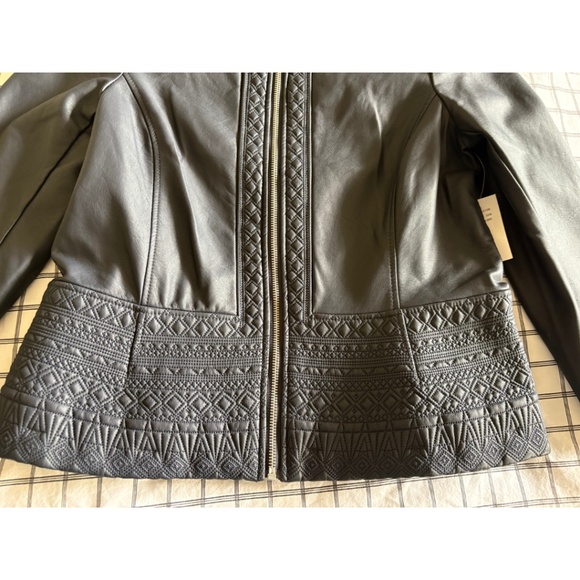 Cleo Petites Navy Faux Leather Quilted Moto Jacket NWT (S/P) - Picture 6 of 14